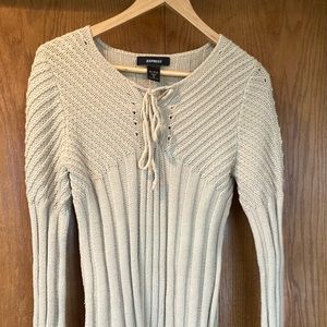Express Tan Knit Lace Up Long Sleeve Sweater Women Size M